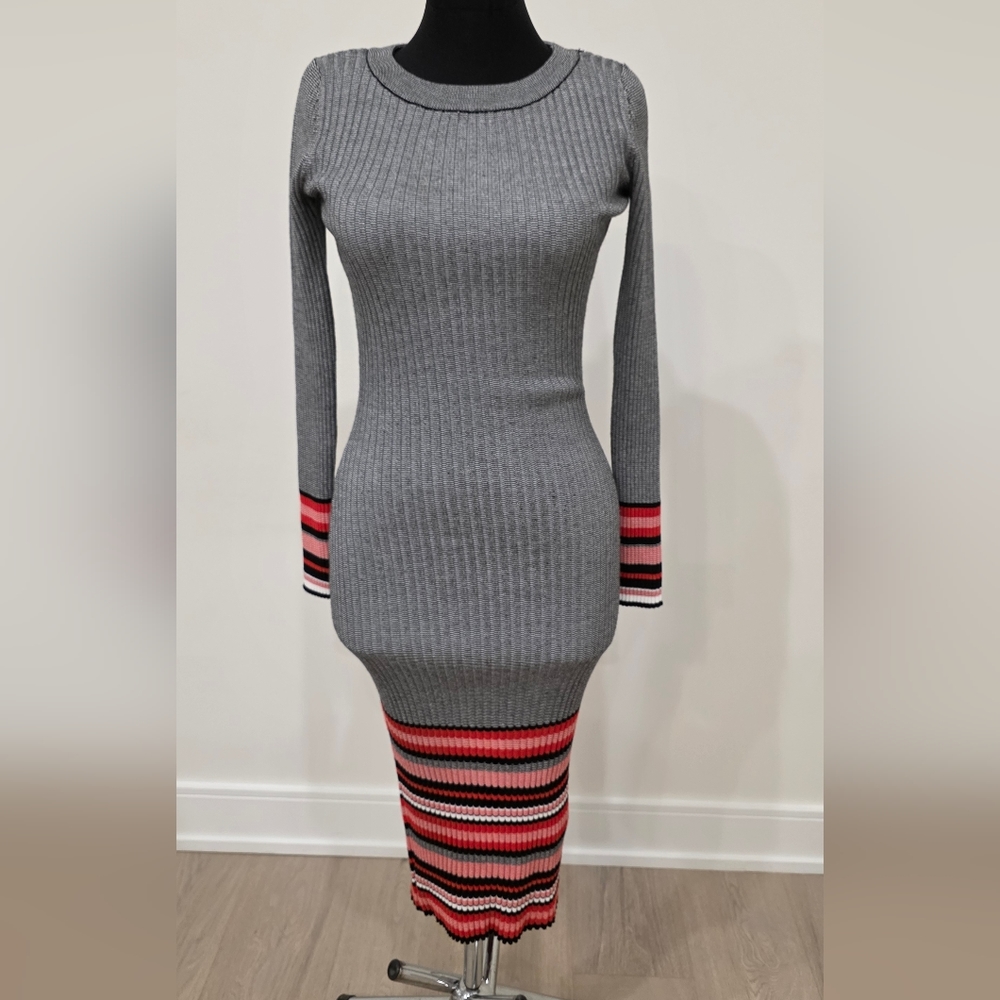 LU NYC Ribbed Striped Midi Sweater Dress US S